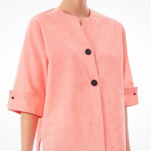 NWT Ming Wang Heritage Fit Pink Cotton Linen Artisan Blouse Oversized SZ M